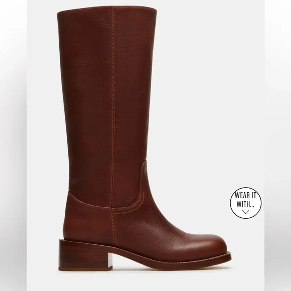 Steve Madden Riggs Rust Leather Tall Knee High Boots - Picture 3 of 7